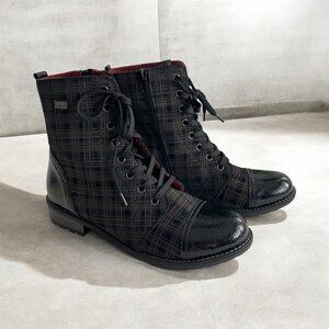 Remonte Black Grey Tartan Ankle Dress Boots Sz 7